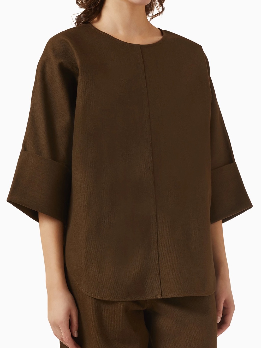 COS Chocolate Brown Sculptural Top Wide Cuff Sleeves Minimalist sz 2